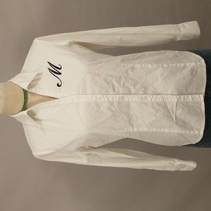 M Embroidered White Cotton Shirt 50's Feel w Spandex Button Down Fifties Look